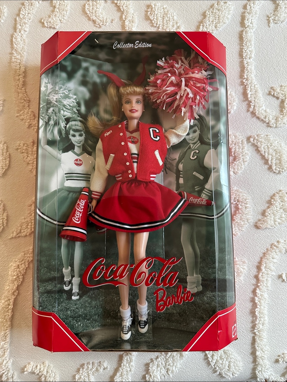 Coca Cola Red and Cream Pom Pom Cheerleader Barbie Mattel 28376 collectors item